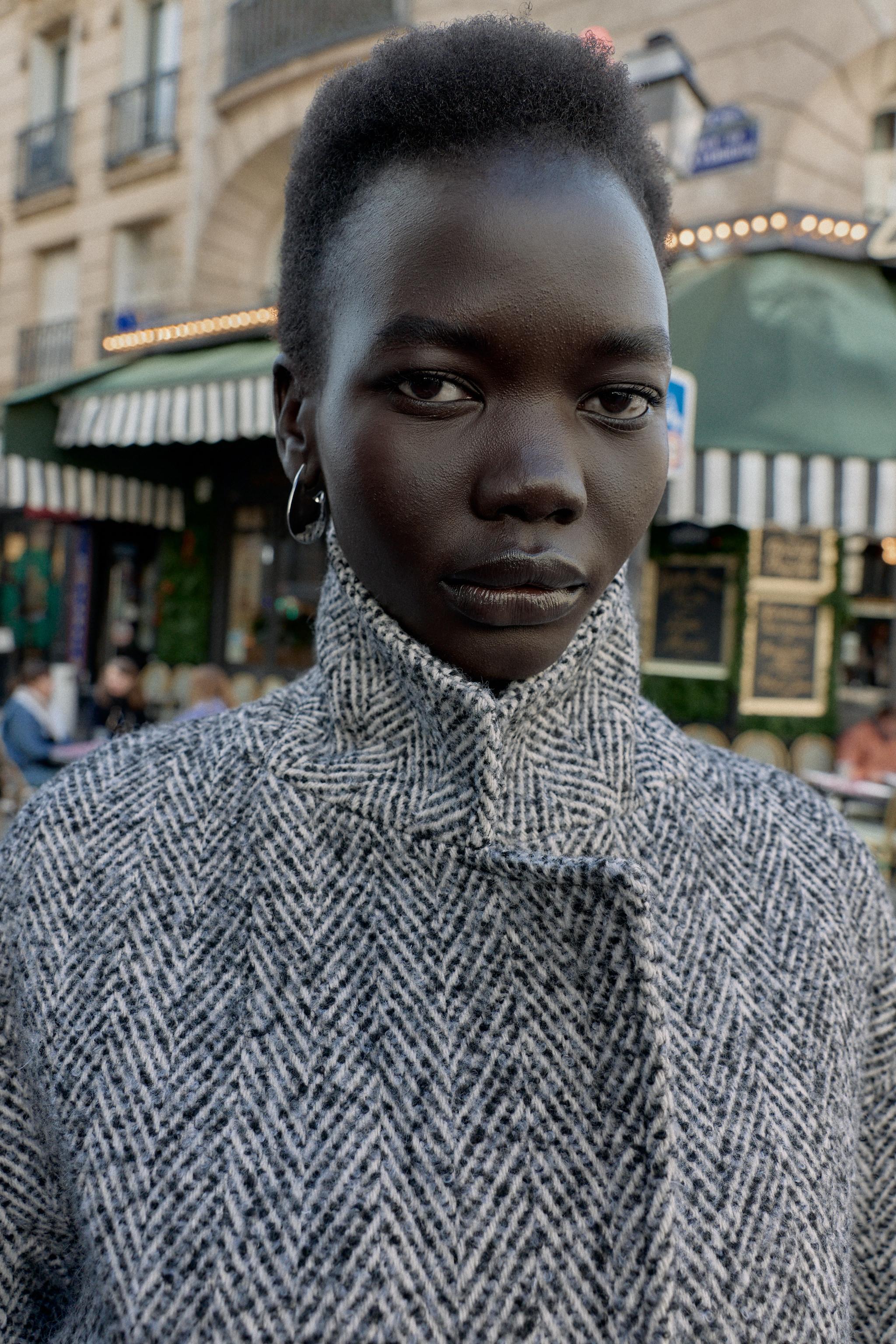 ヘリンボーン柄コート - ホワイト/ブラック | ZARA Japan / 日本