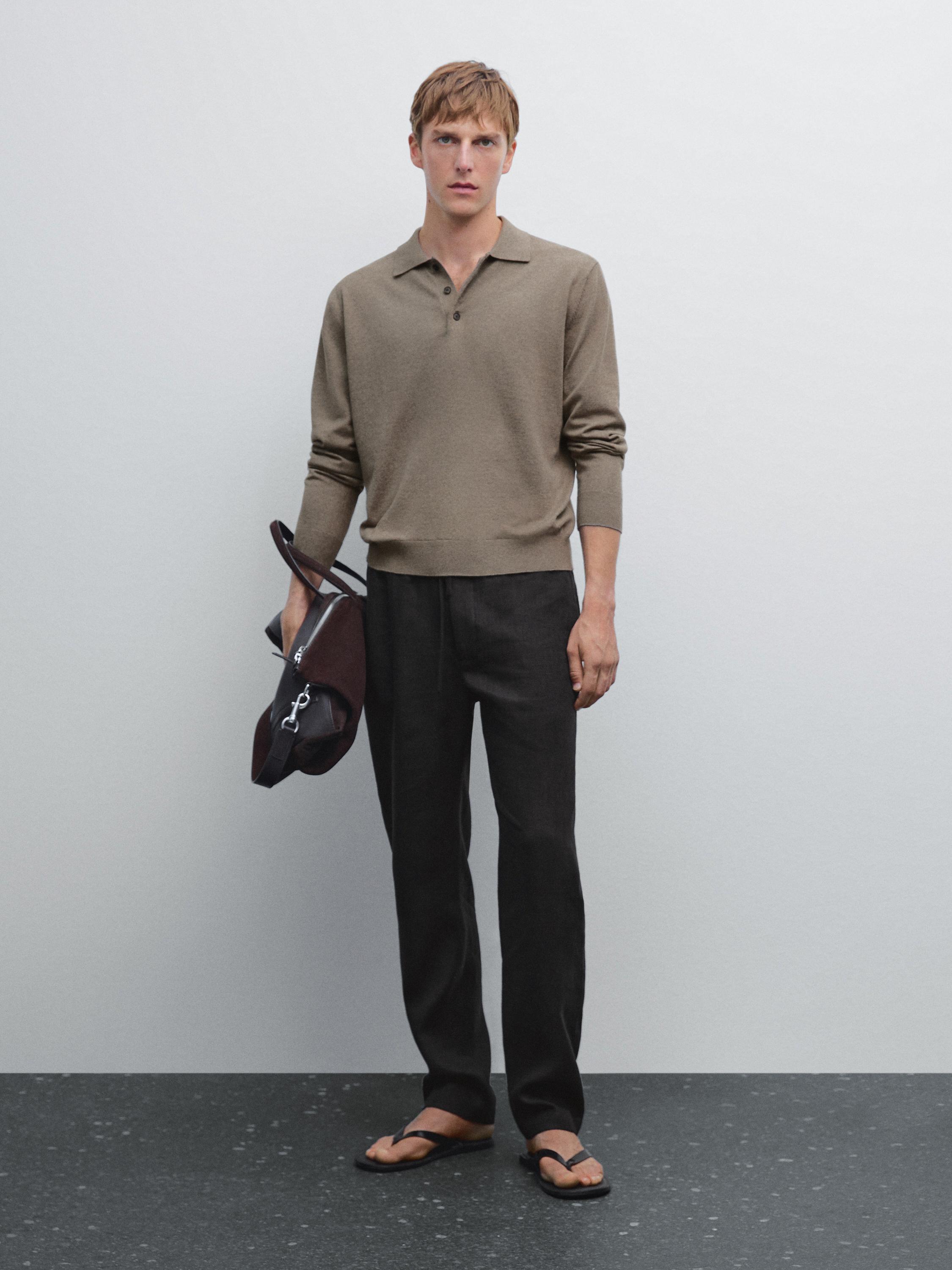 Cotton blend knit polo sweater