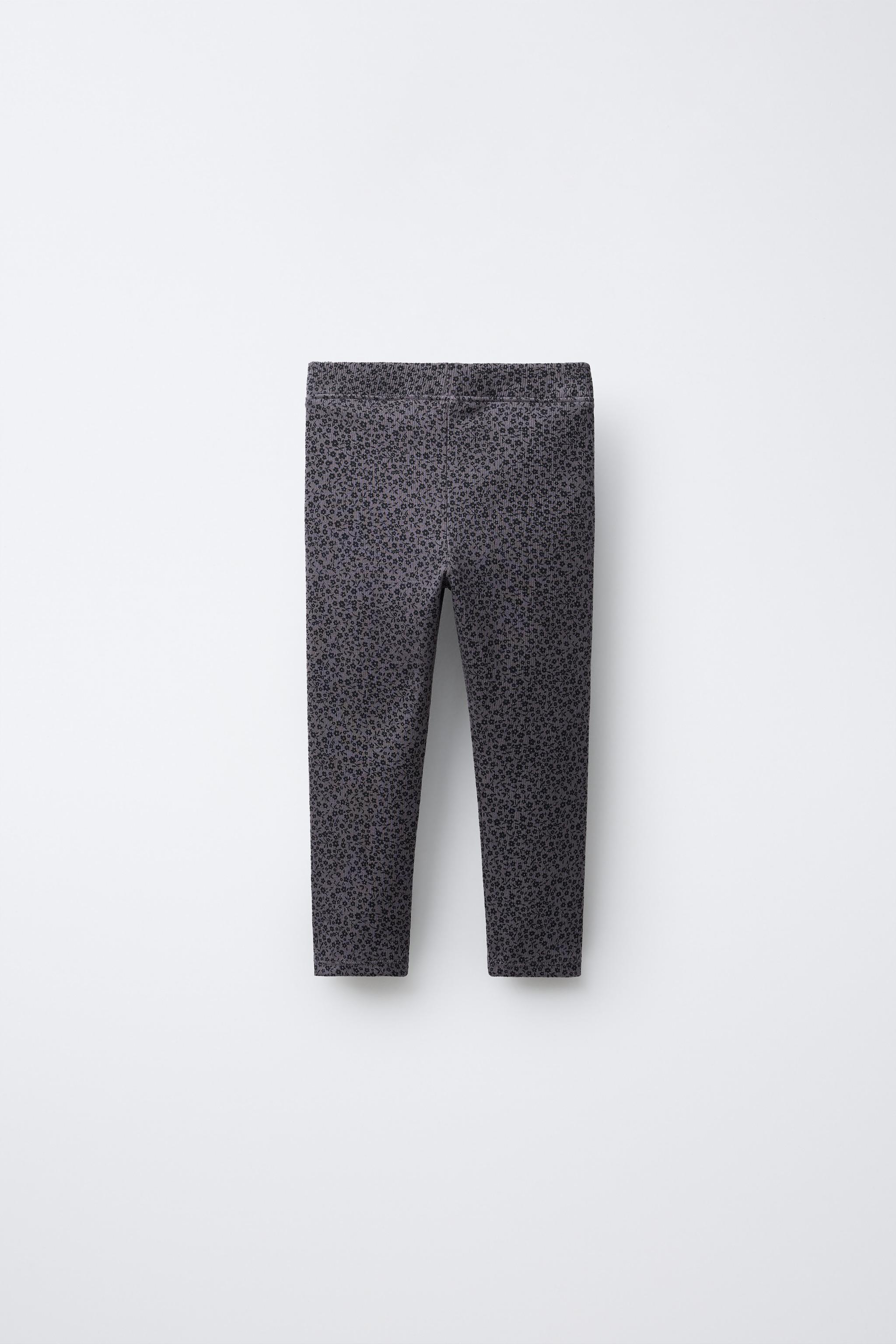 PRINTED RIBBED LEGGINGS — Anthracite grey