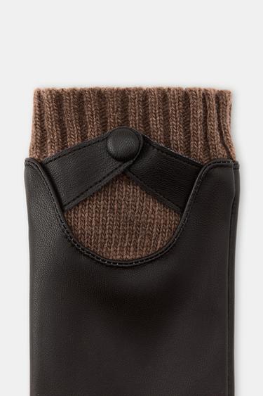 LEATHER-EFFECT GLOVES WITH WOOL - Brown by Zara - Image 3