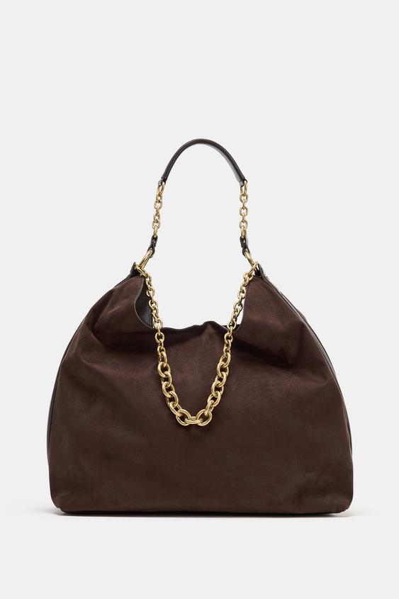 BOLSA SACO COM CORRENTE - Marrom da Zara - Imagem 0