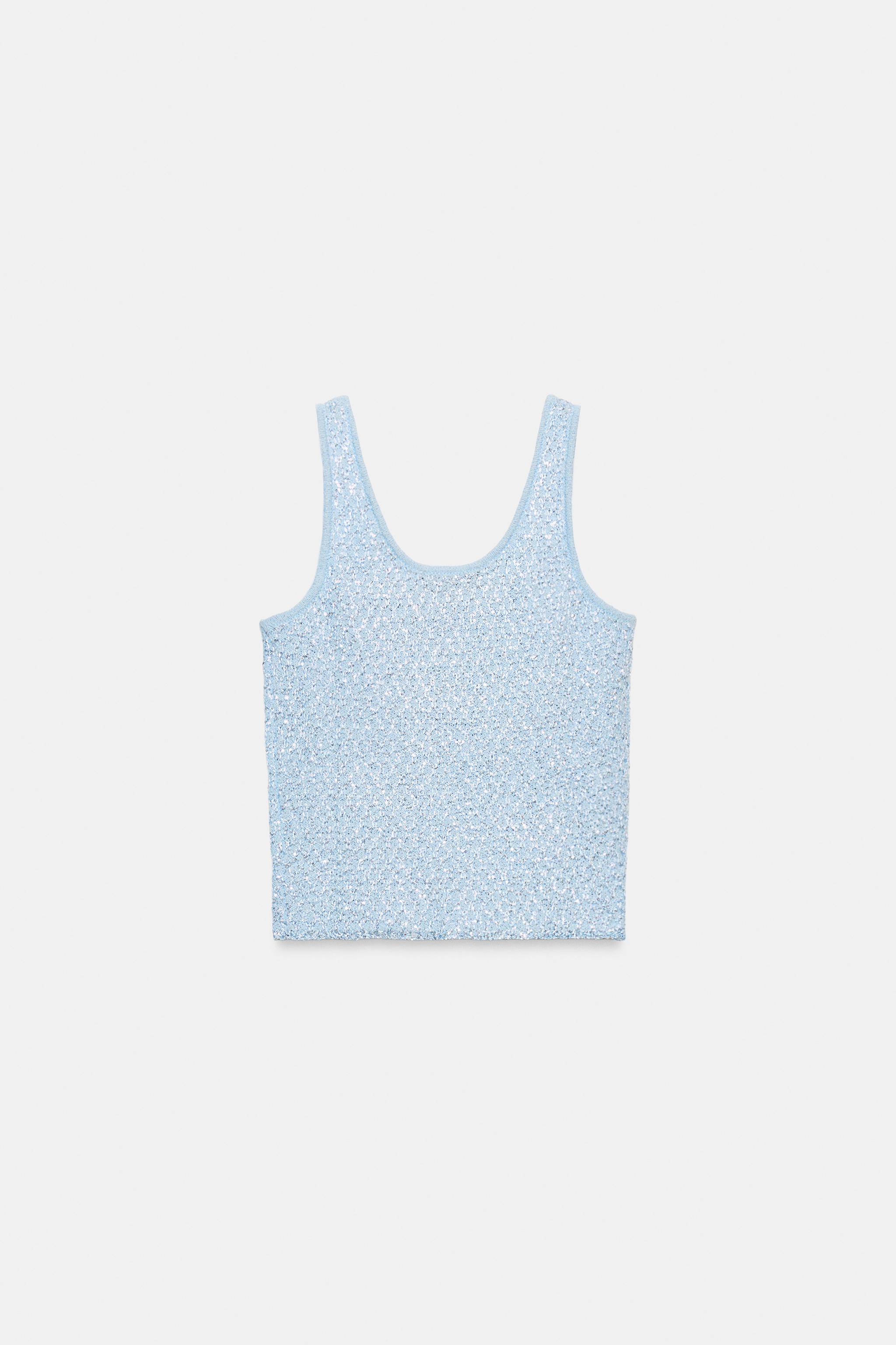 METALLIC THREAD SEQUIN KNIT TOP - Light blue | ZARA United States