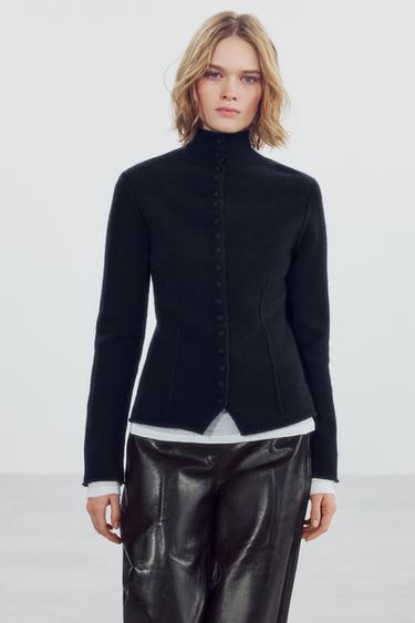 100% WOOL HIGH-NECK JACKET — Navy blue 2