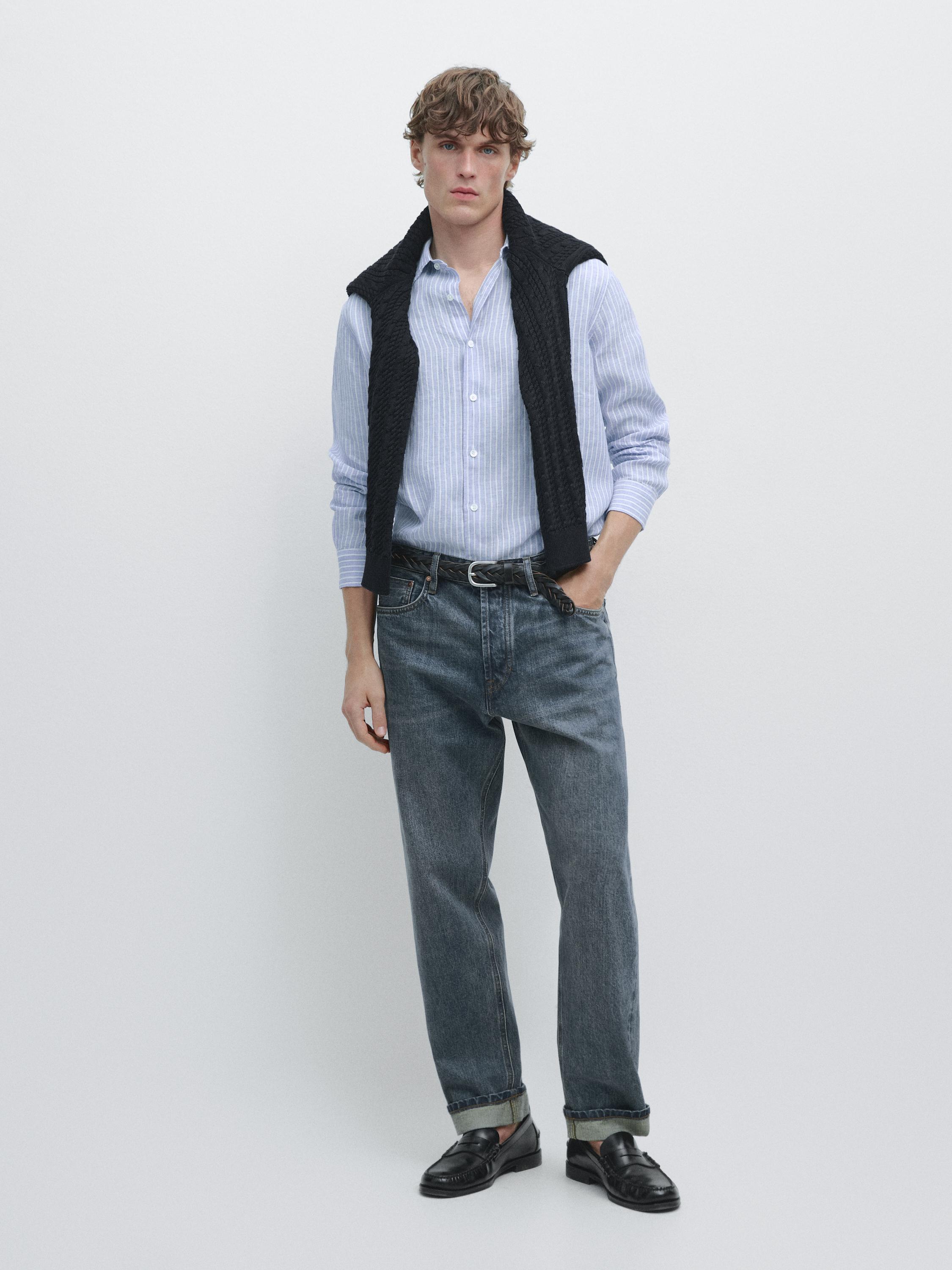 Regular fit striped linen shirt