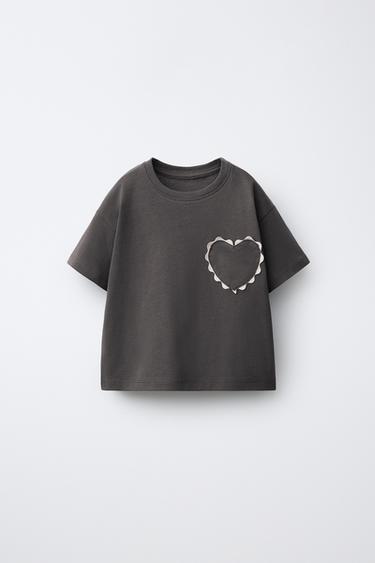 Zara WAVY HEART T-SHIRT - Anthracite grey