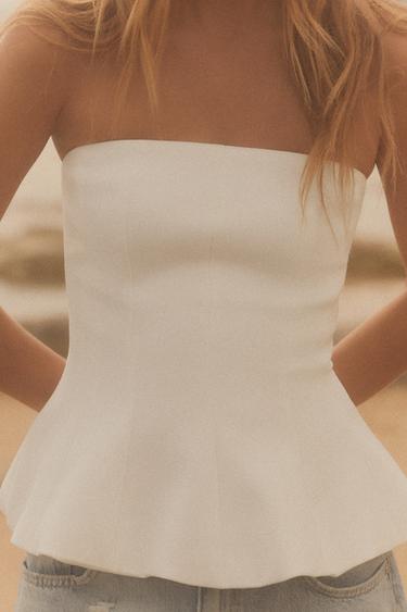PEPLUM BANDEAU TOP - White by Zara