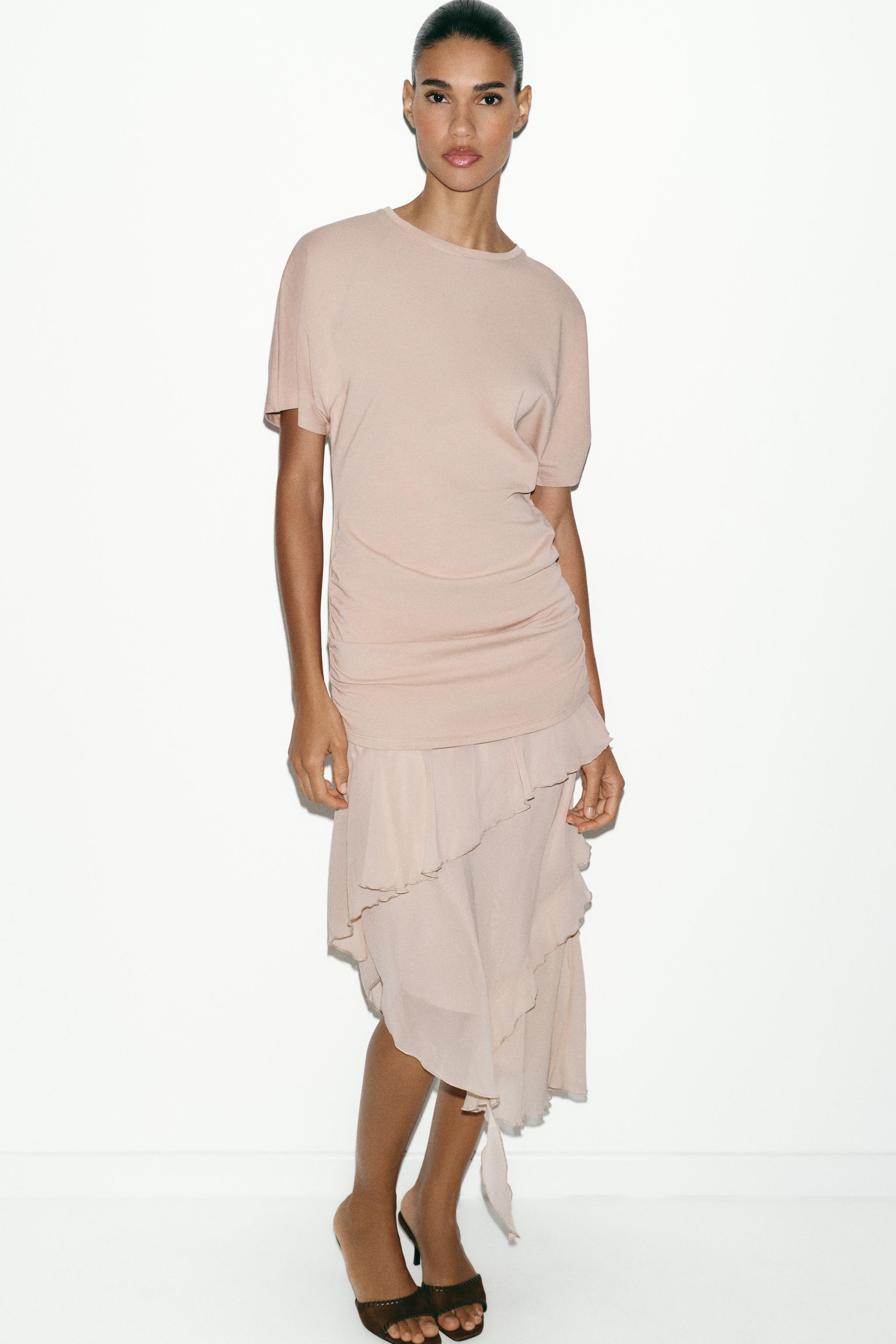 新品未使用　Rename  フリル切り替え膝丈スカート　ベージュ フリルヘムワンピース - ピンクベージュ | ZARA Japan / 日本