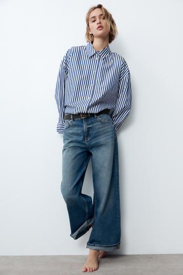 JEANS Z1975 CULOTTE DE CINTURA ALTA COM CINTO - Azul-médio da Zara - Imagem 0