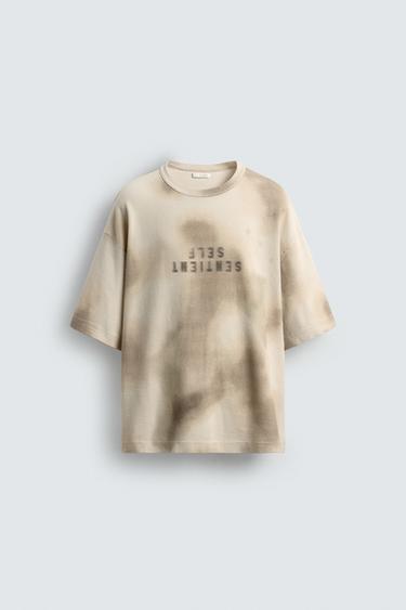 SPRAY PRINT KNIT T-SHIRT - Ecru by Zara