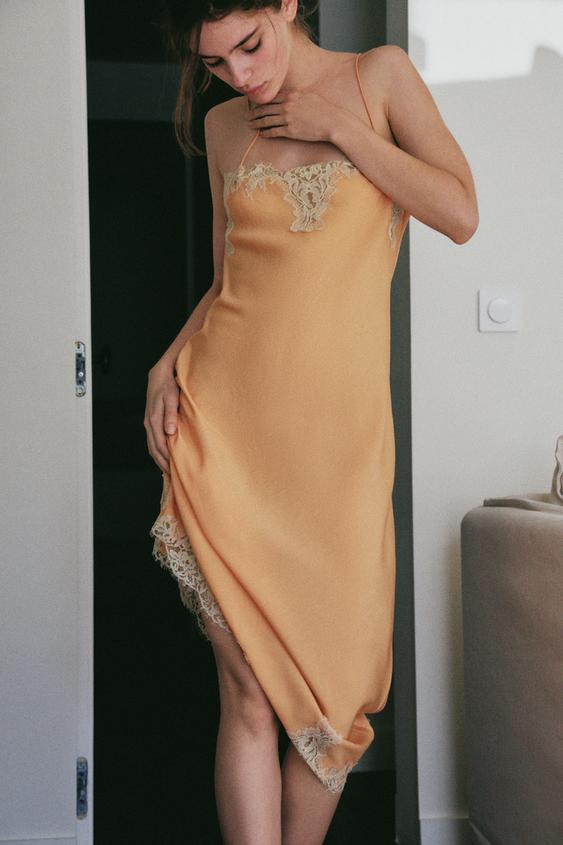 LACE MIDI CAMISOLE DRESS - camel by Zara - Image 0