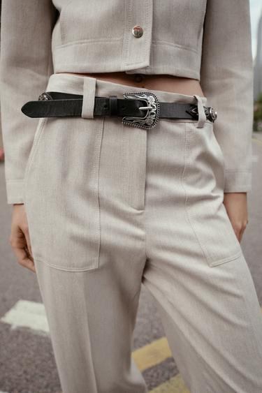 COWBOY LEATHER BELT - Black by Zara