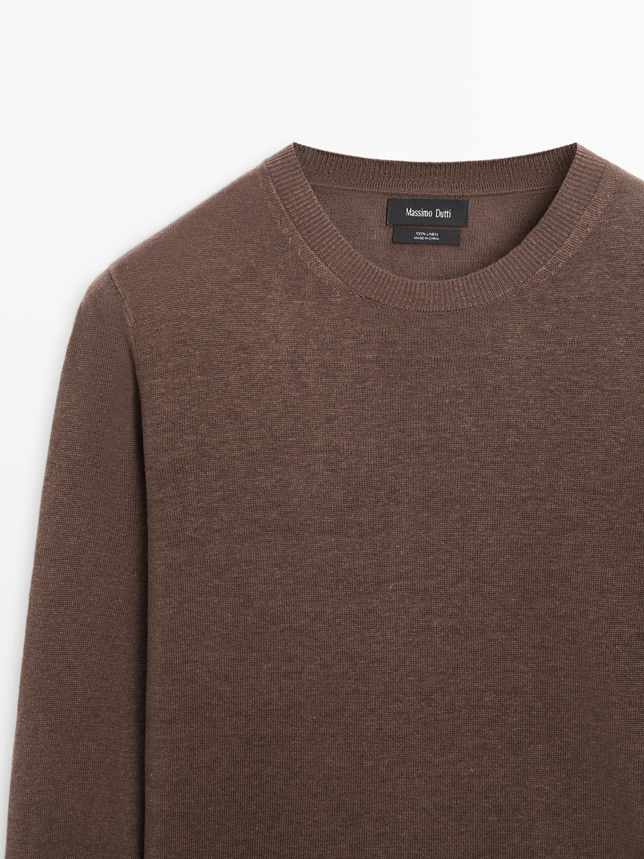 100% linen knit crew neck sweater