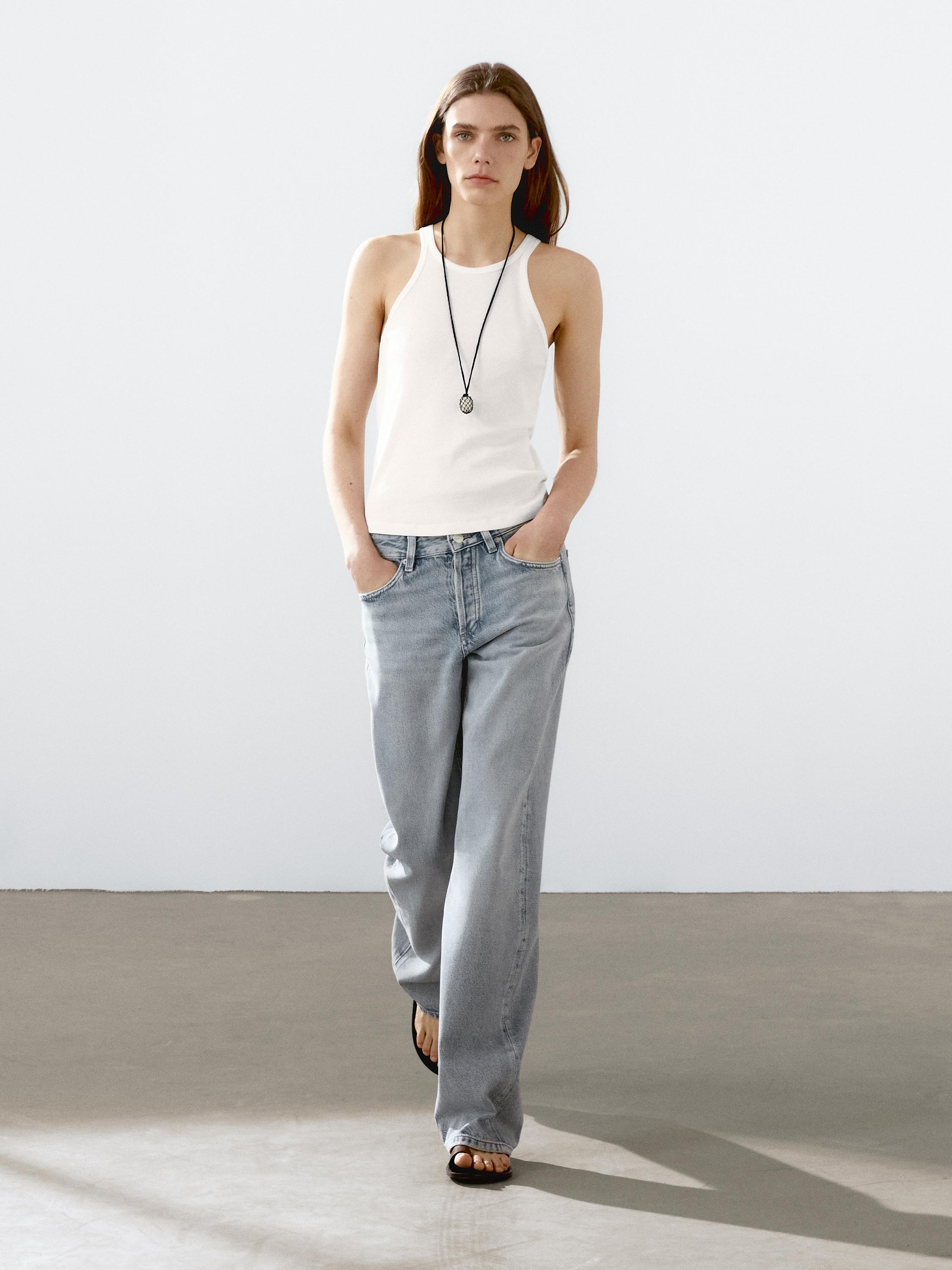 100% cotton halter top - Oyster-white | ZARA United States