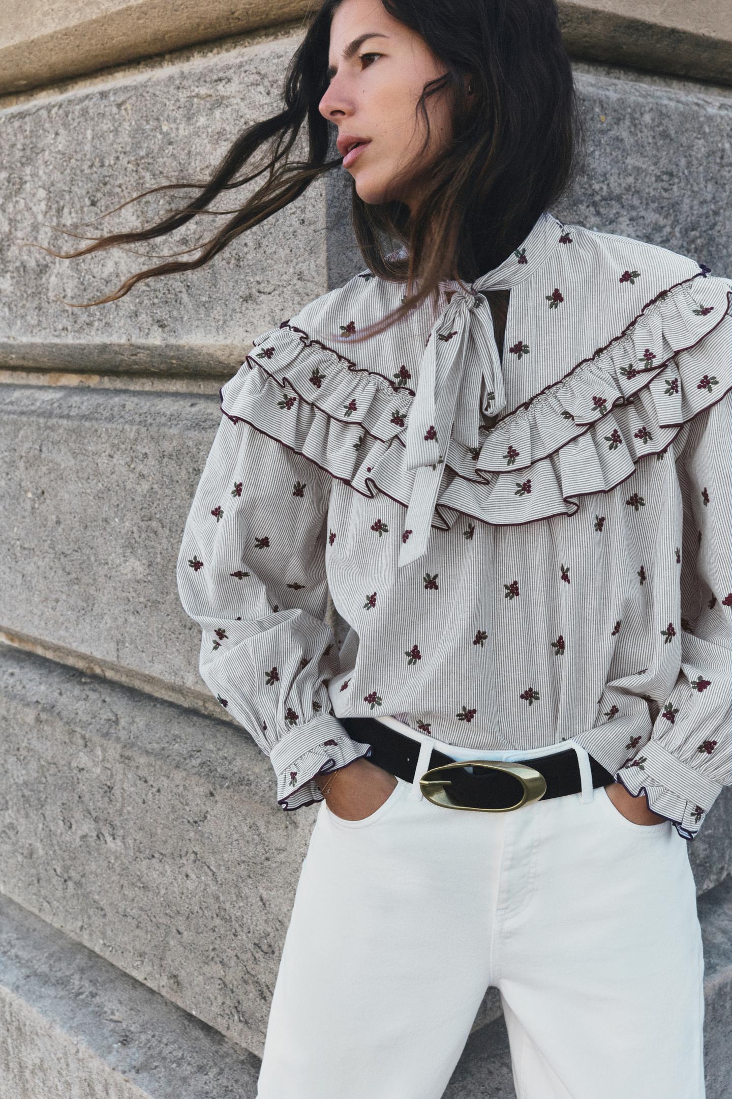 Женская блузка Zara Embroidered Ruffle, цвет: Разноцветный — фото 2