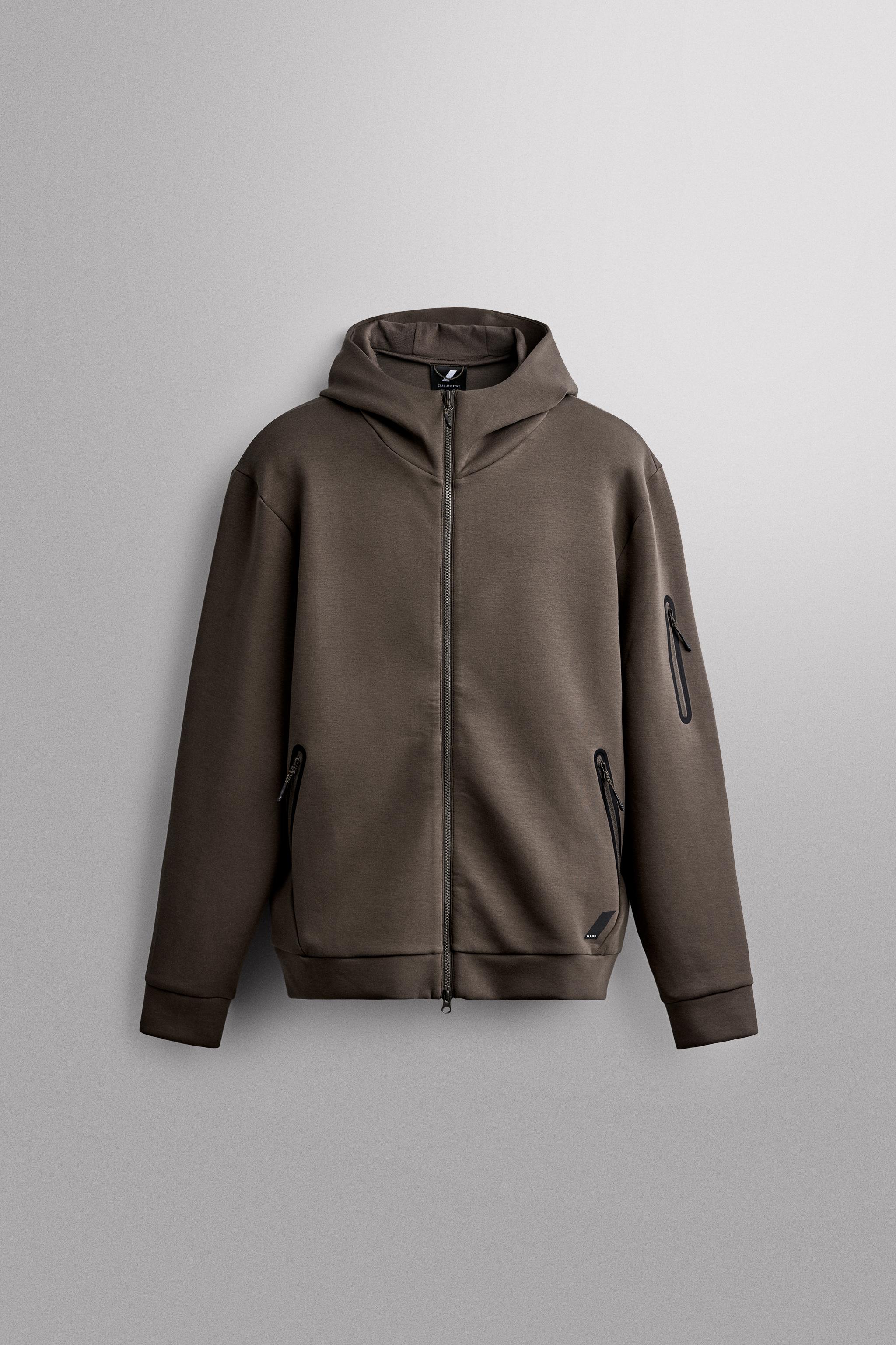 TECHNICAL ZIP-UP HOODIE — Dark brown