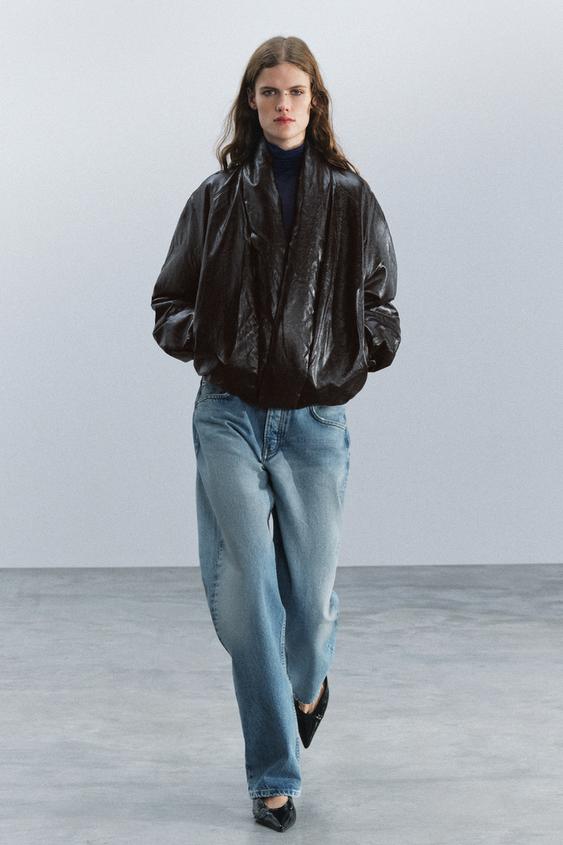 ZW COLLECTION LEATHER EFFECT PUFFER JACKET - Burgundy by Zara - Image 0