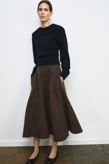 ZW COLLECTION WOOL HOUNDSTOOTH LAYERED SKIRT - Multicoloured by Zara