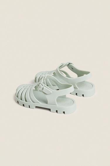 RUBBERISED CAGE SANDALS WITH BUCKLE - Green by Zara - Image 4