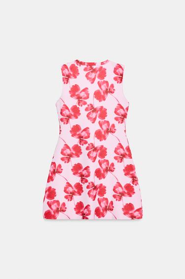 ROBE COURTE EN MAILLE JACQUARD À FLEURS - Rose de Zara - Image 5