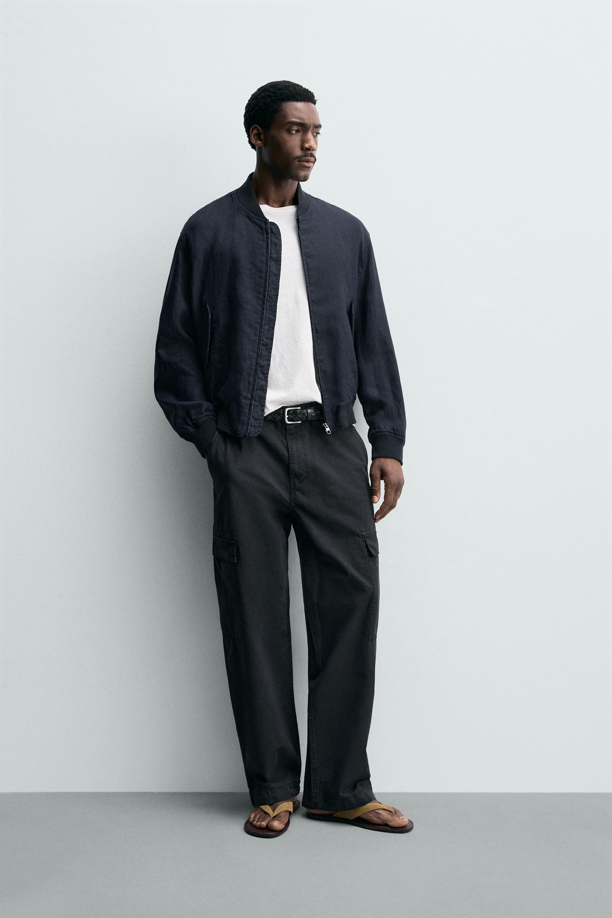 リネン100%ボンバージャケット - ネイビーブルー | ZARA Japan / 日本 リネン100%ボンバージャケット - ネイビーブルー | ZARA Japan / 日本