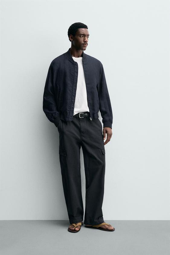 100% LINEN BOMBER JACKET - Navy blue | ZARA United Kingdom