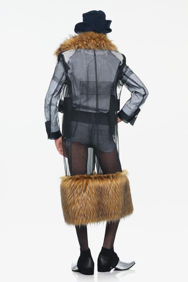 LIMITED EDITION COMBINED TULLE COAT WITH FAUX FUR — Black 2