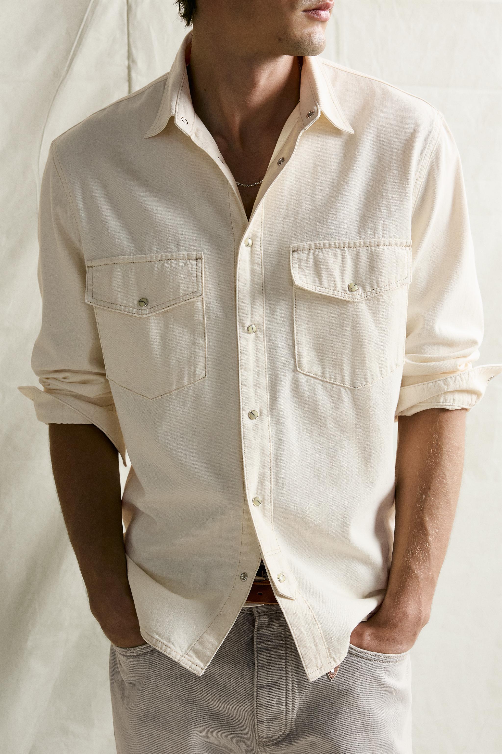 Мужские рубашки Zara CONTRAST STITCH DENIM SHIRT — фото 5