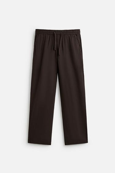 COTTON-LINEN RELAXED FIT TROUSERS - Brown by Zara