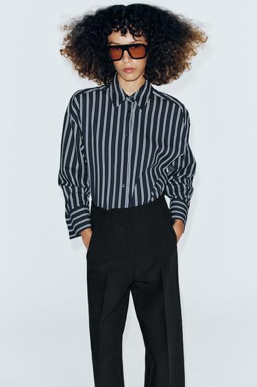 Zara HIGH-RISE BARREL-LEG PANTS - Black