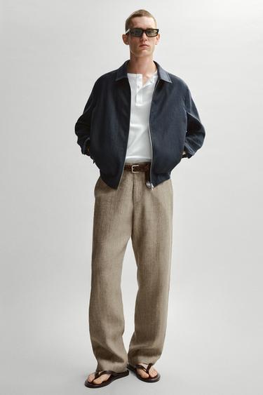 Zara 100% linen striped trousers - Beige