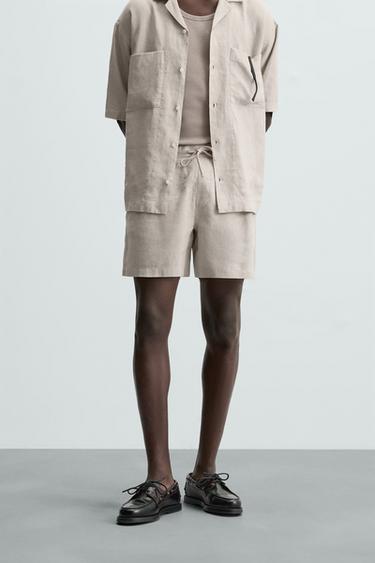 100% LINEN BERMUDA SHORTS - Beige by Zara