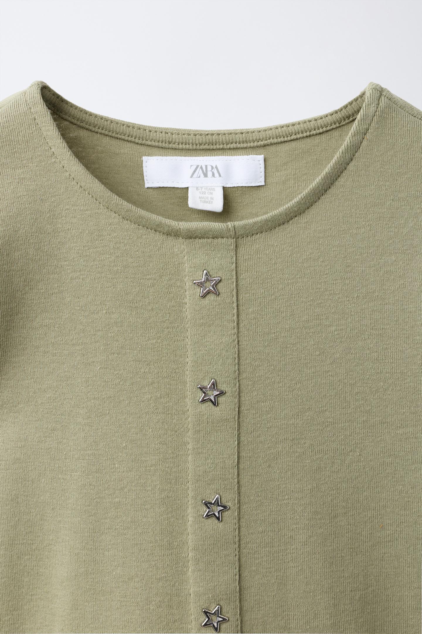Детская футболка Zara Studded Star, цвет: Хаки — фото 3