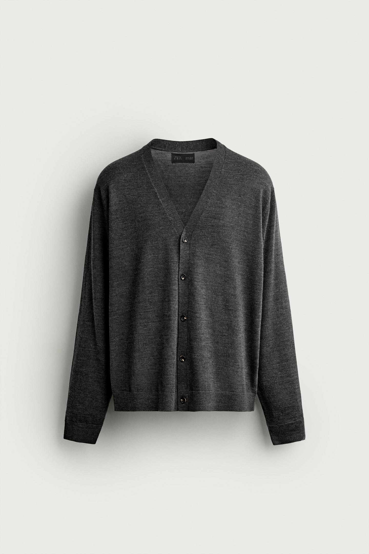 Мужской кардиган Zara 100% Wool Regular Fit, цвет: Антрацитовый серый — фото 7
