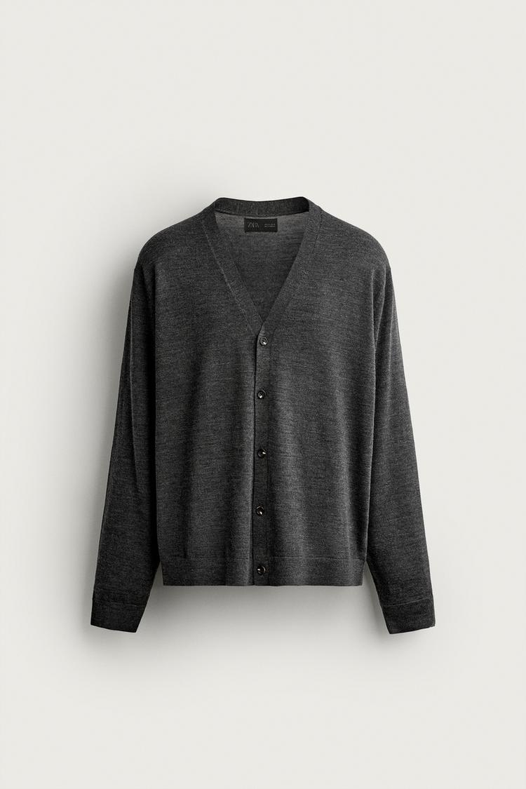 100% WOOL REGULAR FIT CARDIGAN — Anthracite Gray