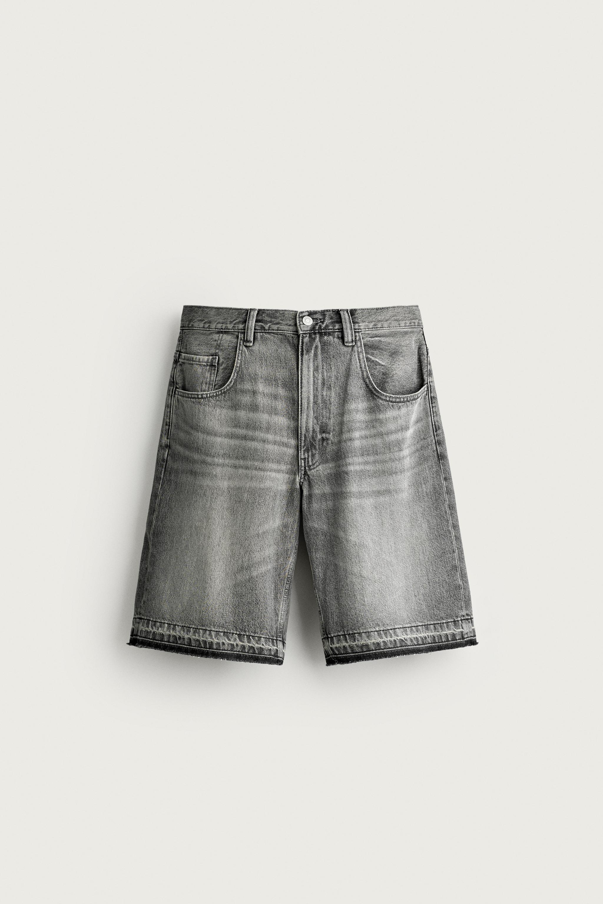 RELAXED FIT DENIM SHORTS — Gray