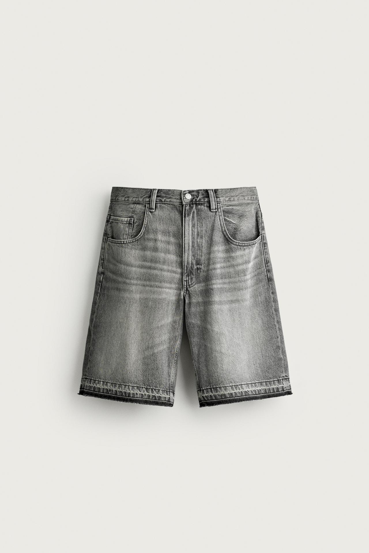 RELAXED FIT DENIM SHORTS — Gray