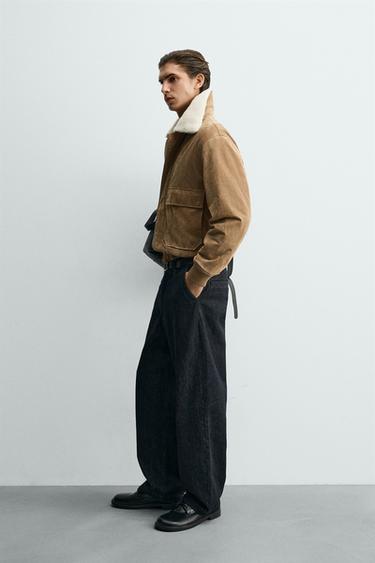 BLOUSON EN CUIR SUÉDÉ AVEC EFFET MOUTON - Beige de Zara - Image 3