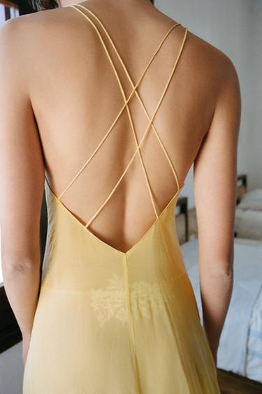 GEORGETTE-KLEID MIT SPITZE UND VOLANTS - Zitronengelb von Zara