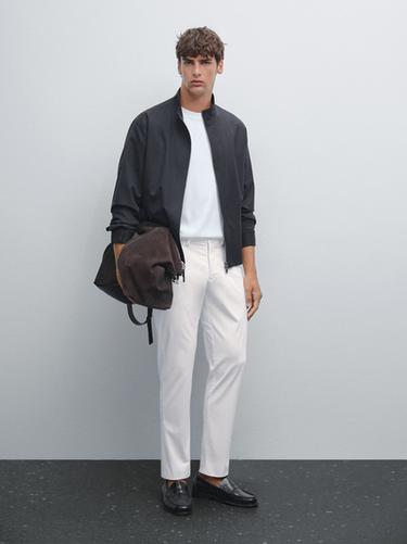 Pantalón slim fit mezcla algodón - Blanco roto de Zara - Imagen 0