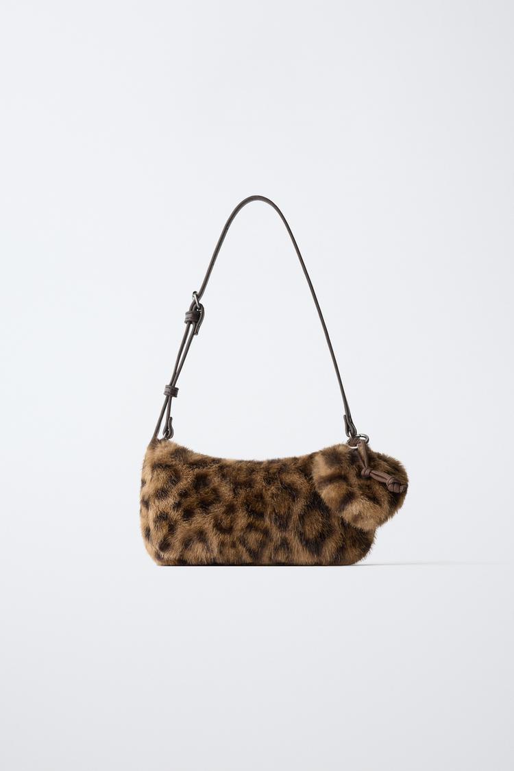 ANIMAL PRINT CHARM SHOULDER BAG — Brown