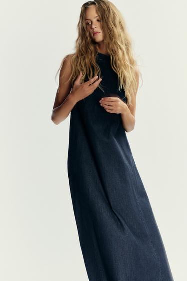 VESTIDO HALTER DENIM TRF - Marino de Zara