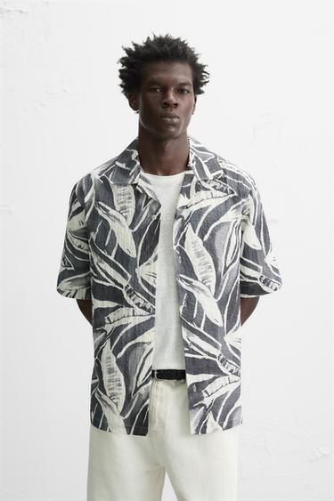 CHEMISE EN SEERSUCKER IMPRIMÉ - Gris foncé de Zara - Image 1