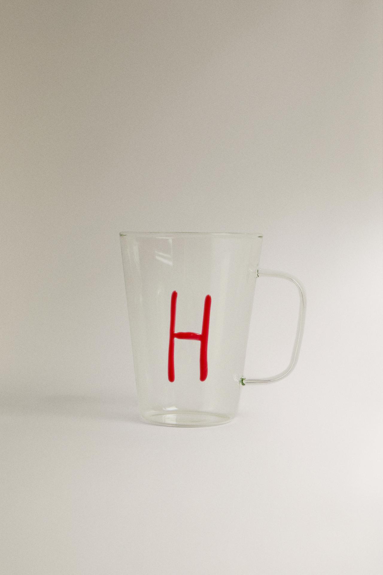BOROSILICATE MUG WITH INITIAL H — Red