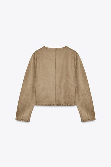 VESTE EFFET DAIM FINITIONS TRESSÉES - Marron clair de Zara - Image 7