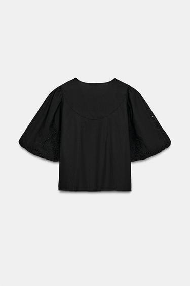 PUFF SLEEVE POPLIN TOP - Black by Zara - Image 5