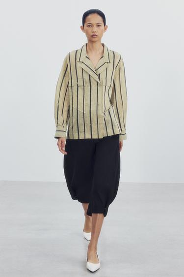 ZW COLLECTION DOUBLE-BREASTED POCKET SHIRT — striped 1
