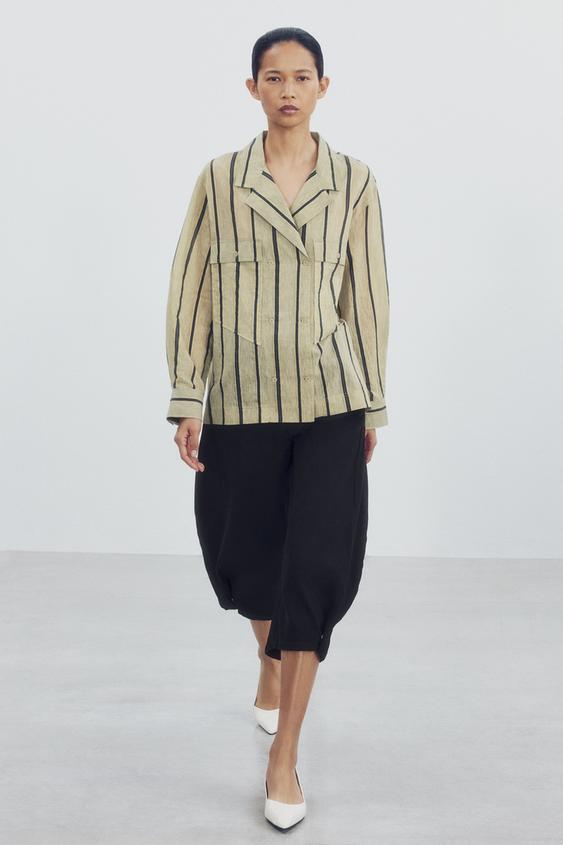 Zara ZW COLLECTION POCKET CROSSOVER SHIRT - striped - Image 0