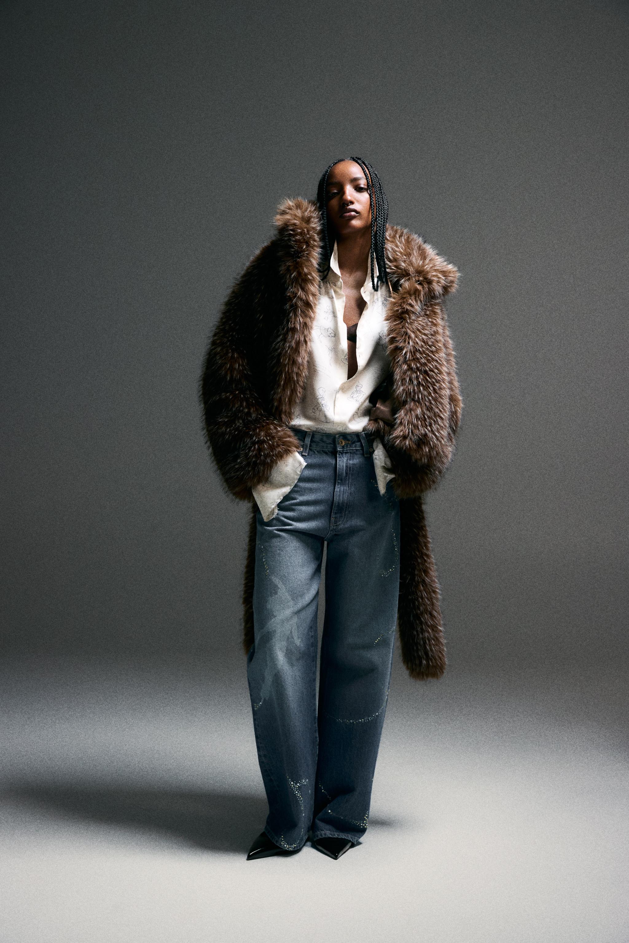 SHORT FAUX FUR COAT HARRY LAMBERT FOR ZARA X DISNEY - Dark brown