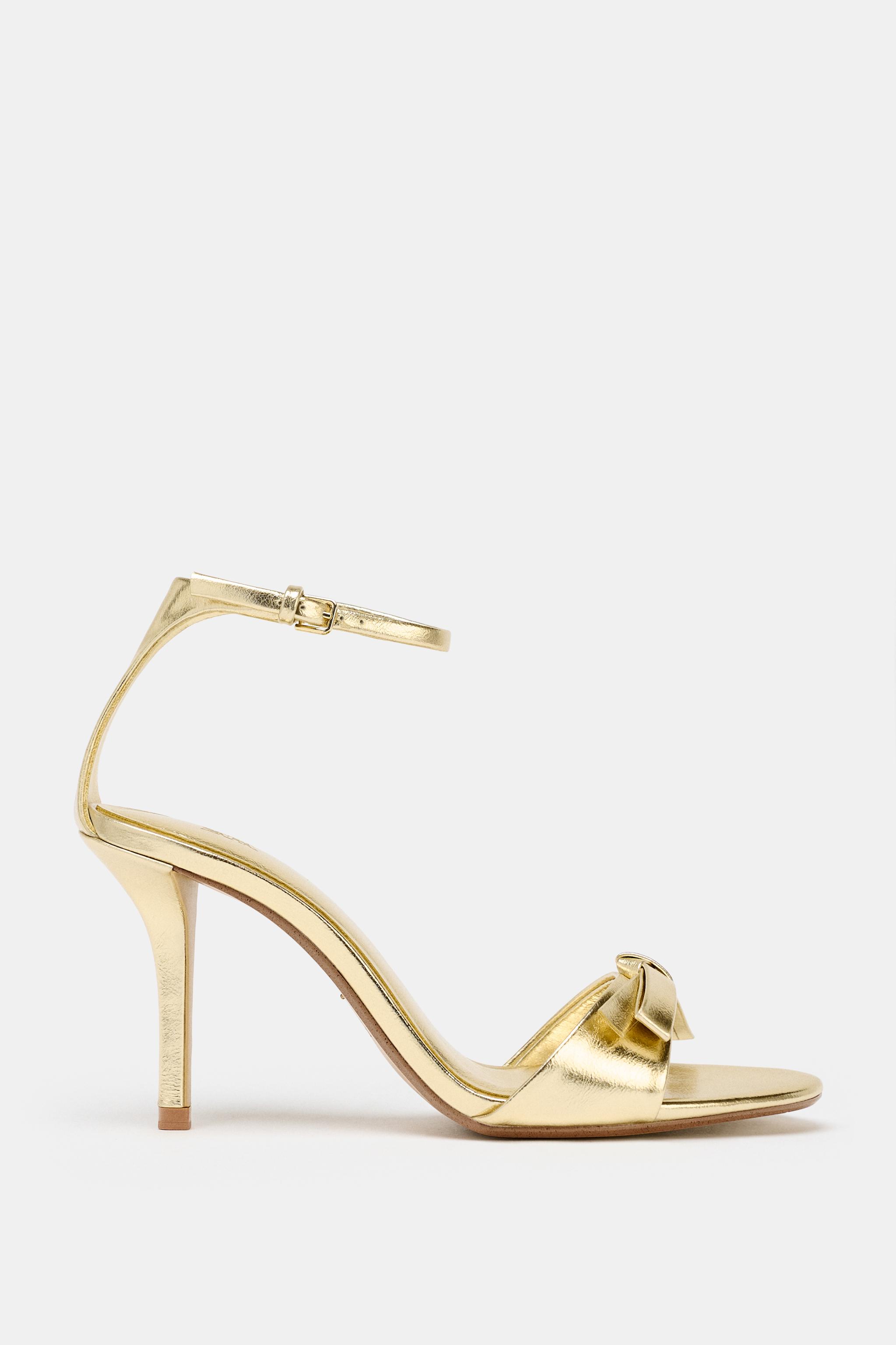 METALLIC EFFECT BOW HEELED SANDALS - Gold | ZARA United States