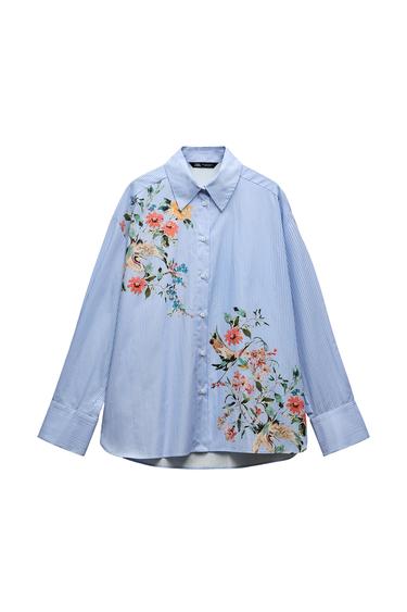 BIRD PRINT STRIPED SHIRT